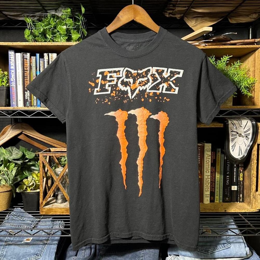 Y2K Fox Racing Monster Energy Tee Mens Small Black Grunge Skater 2000s Shirt